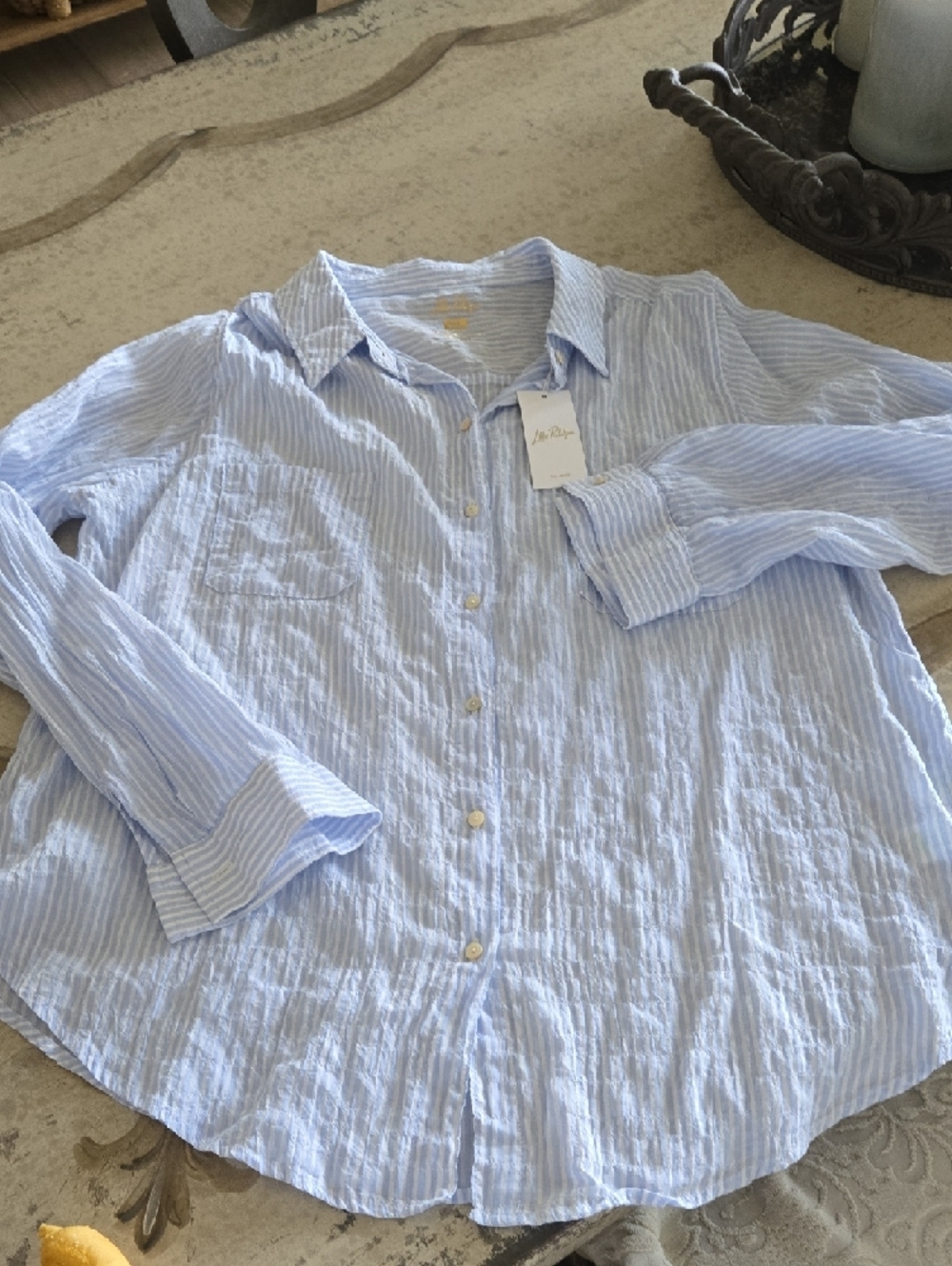 Lilly Pulitzer Light Blue Striped Button-Down Shirt, $118 Orginally, NWT